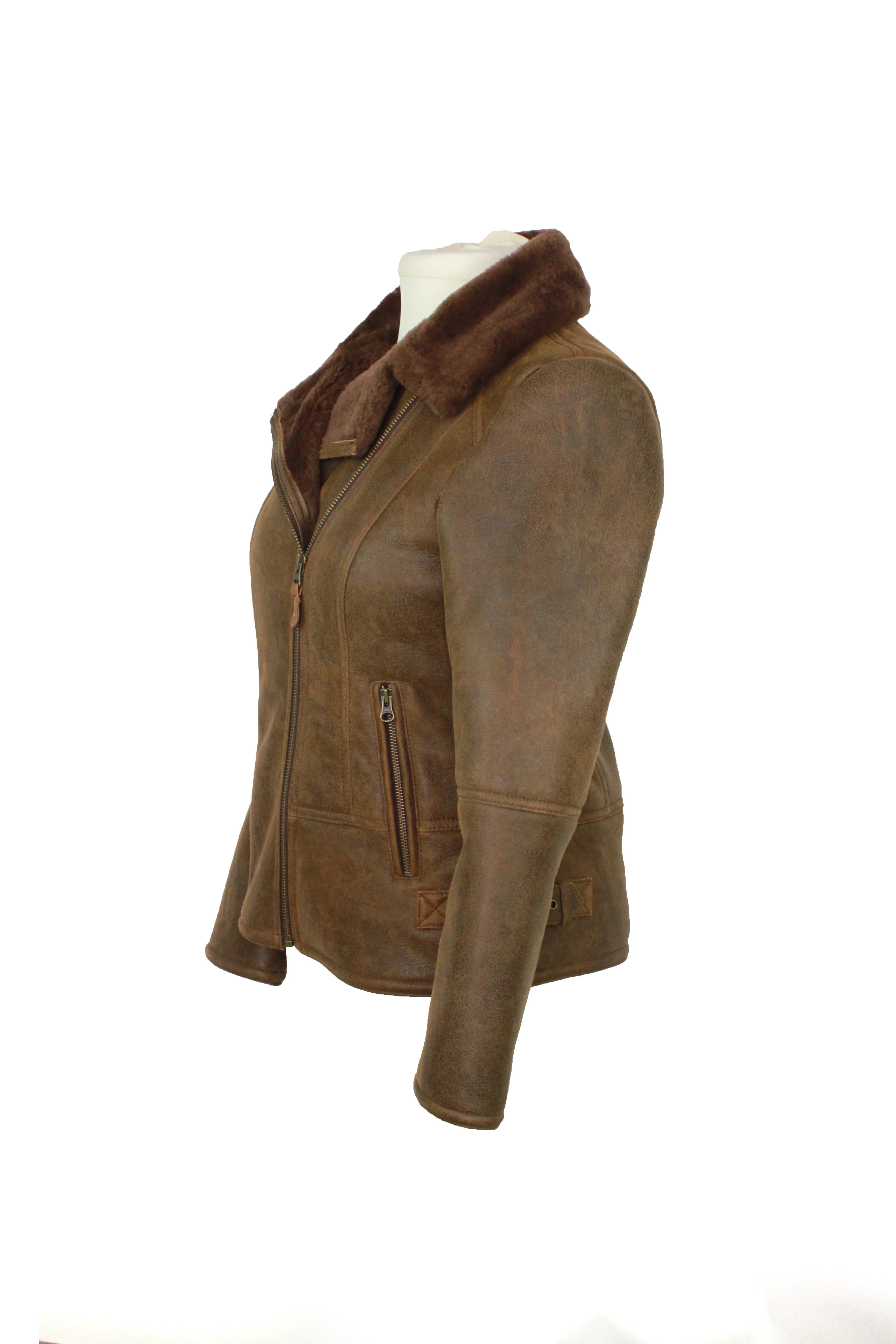 Ladies Sue Flying Aviator Leather & Sheepskin Jacket - Rust-Tipped - Image 5