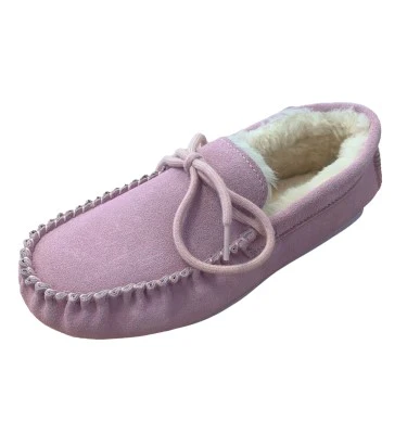 Ladies 'Susie' Lambswool Moccasin with Hard Sole - Pink - Image 5