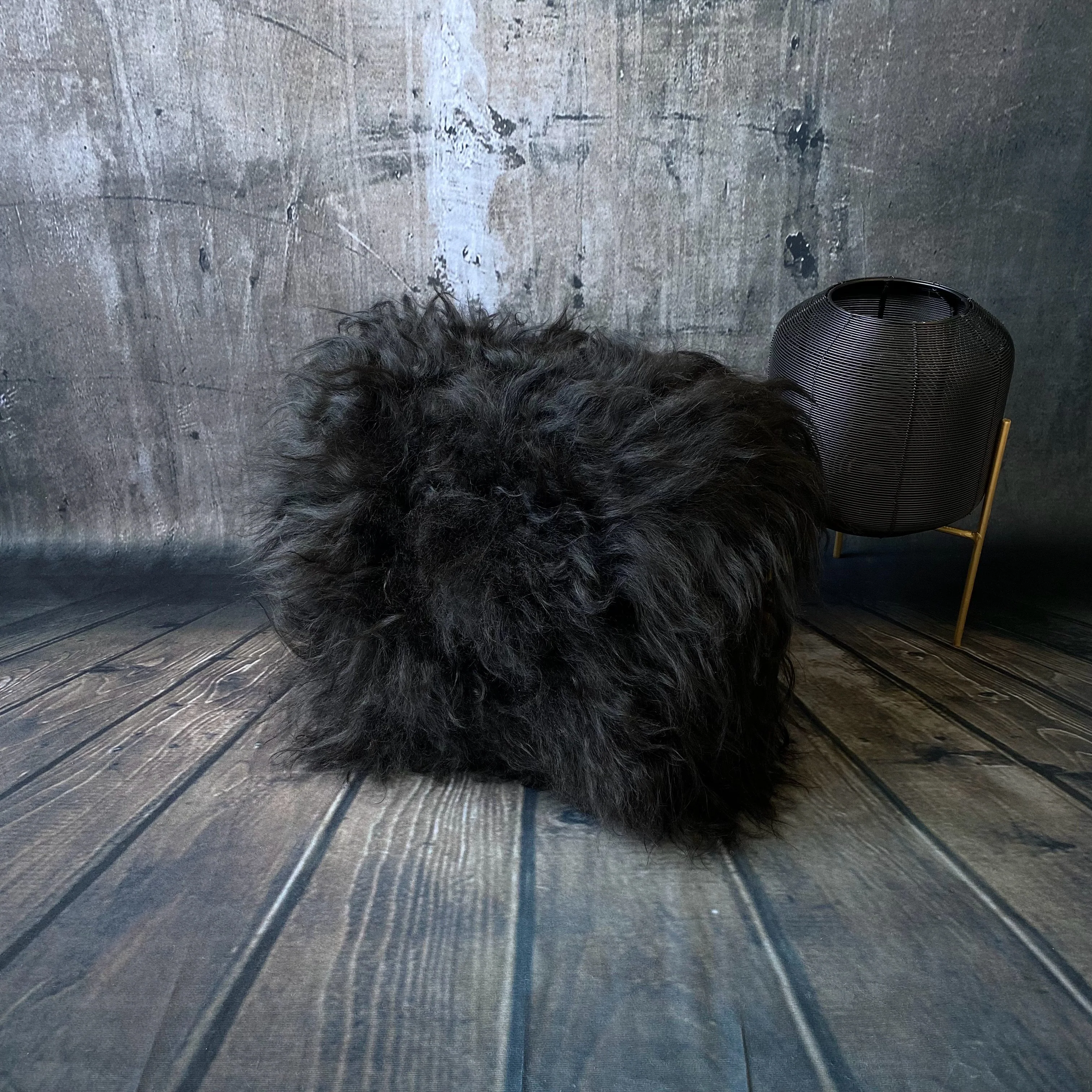 Luxury Icelandic Double Sided Sheepskin Cushion in Black