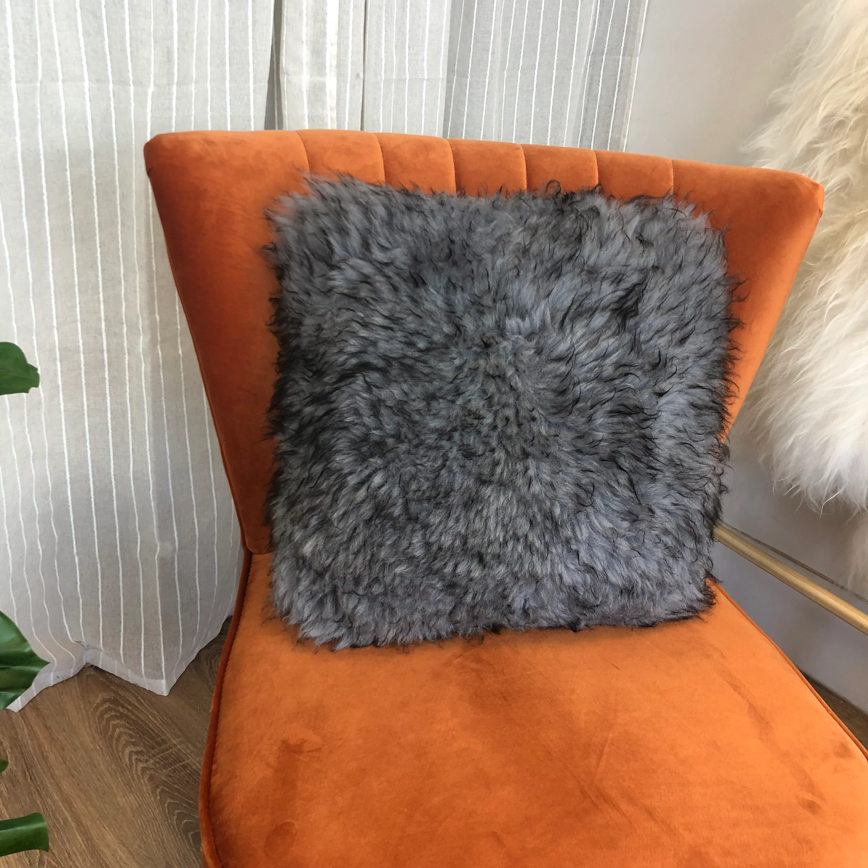 Luxury Icelandic Double Sided Shorn Sheepskin Cushion in Rusty Grey - Image 3