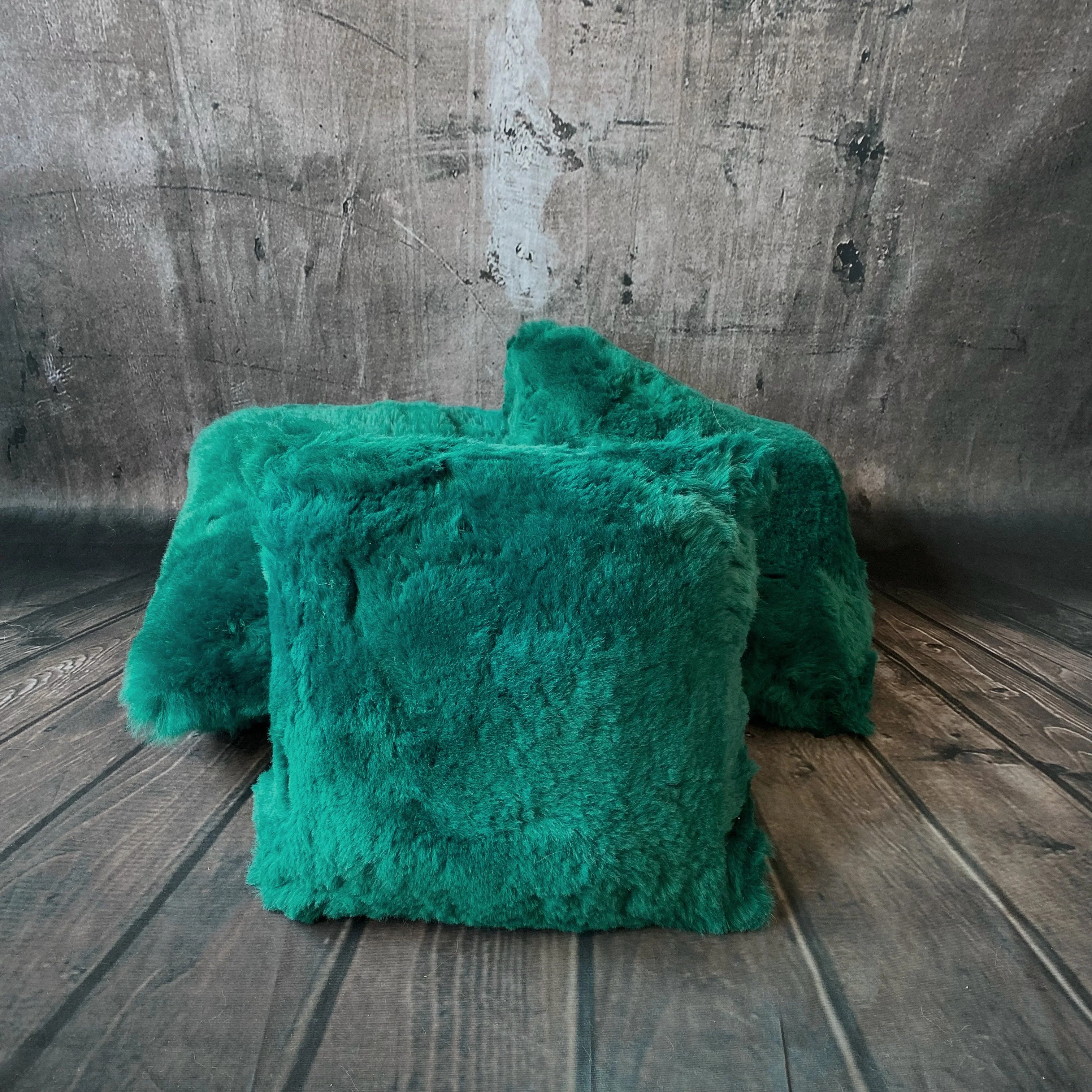 Luxury Icelandic Shorn Sheepskin Cushion with a Cotton Back in Emerald Green - Image 3