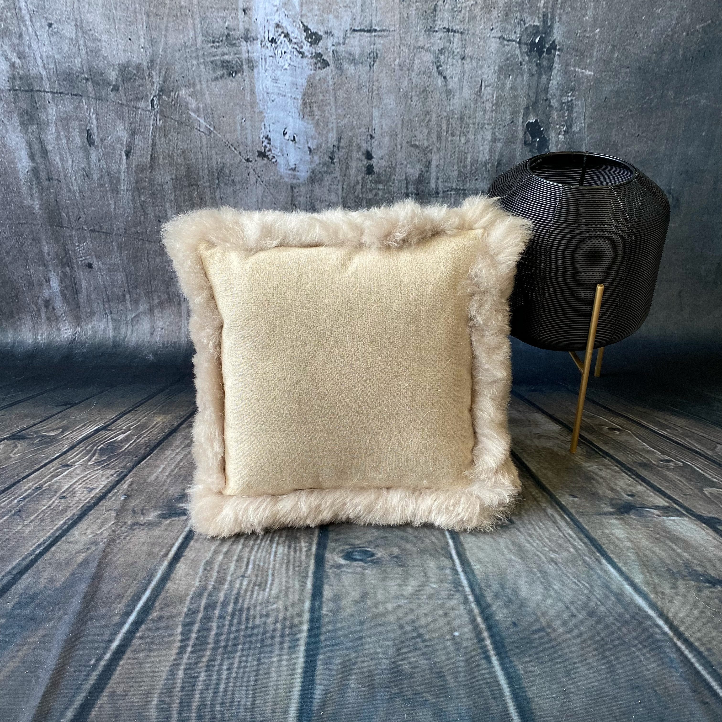 Luxury Icelandic Shorn Sheepskin Cushion with a Cotton Back in Linen - Image 2