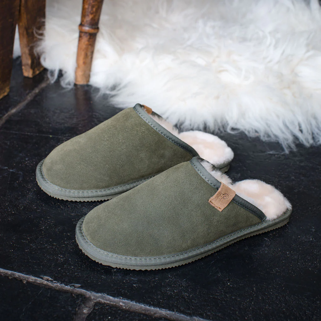 Men's Ellis Sheepskin Lined Slipper Mule - Olive/Natural - Image 2