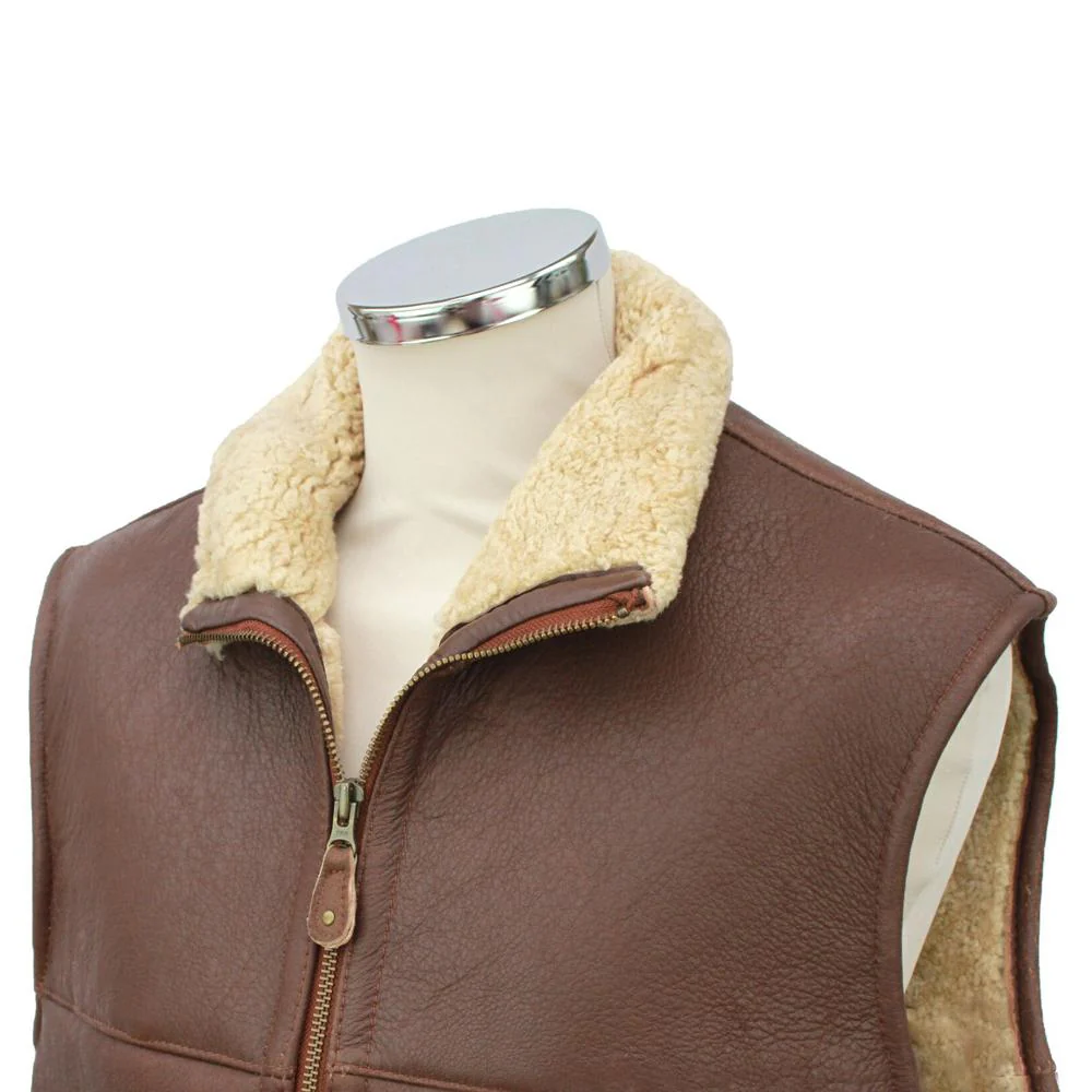 Men's Harvey Gilet Leather Sheepskin Coat - Cognac - Image 3