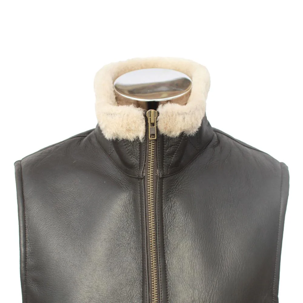 Men's Harvey Gilet Leather Sheepskin Coat - Dark Brown Nappa - Image 3