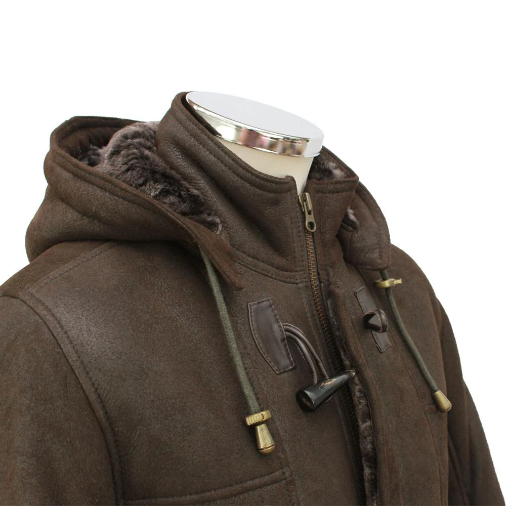 Men's John Suede Sheepskin Duffle Coat - Brown - Image 3