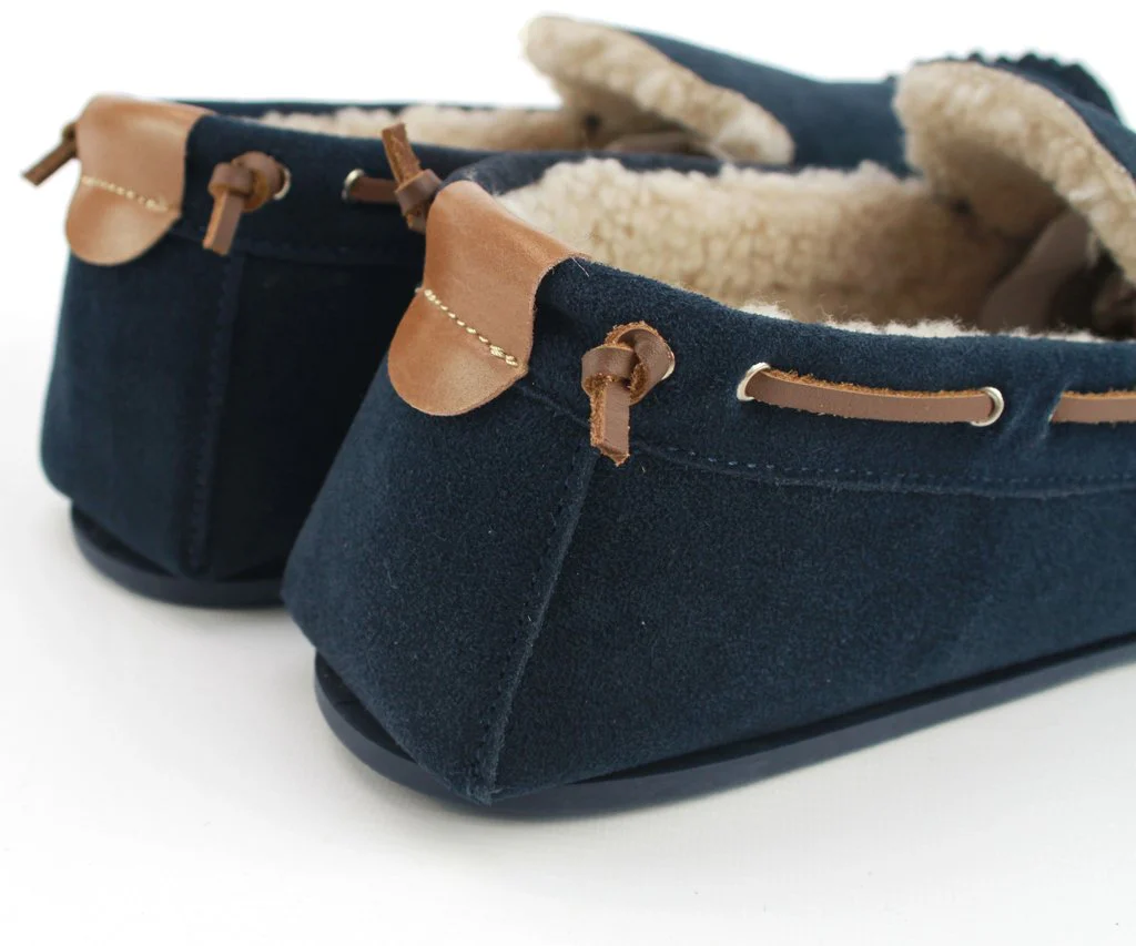 Men's Owen Fleece Lined Moccasin Hard Sole - Navy - Image 4