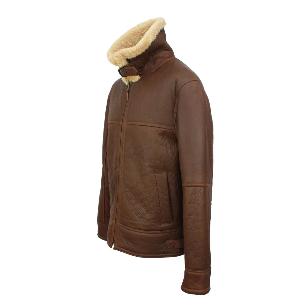 Men's Shaun Leather Sheepskin Jacket - Cognac - Image 3